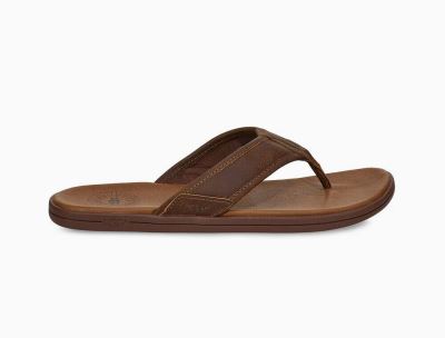 UGG Seaside Leather Flip Flop Mens Slides Chocolate - AU 986AY